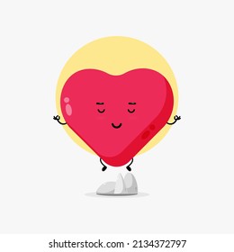 Cute love heart character meditating