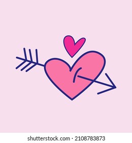 Cute love heart element for valentines day. Vector doodle romantic clipart for greeting card, poster, print and other design 