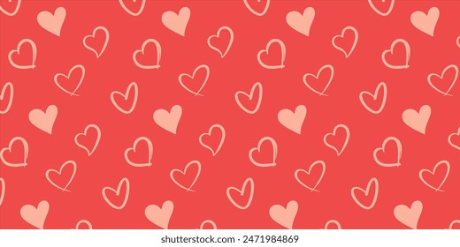Cute love heart seamless pattern illustration. Cute romantic pink hearts background print. Valentine's day holiday backdrop texture, romantic wedding design.