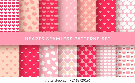 Los corazones de amor íntimos se ponen patrones sin fisuras. Huella cardíaca rosa vectorial, roja y blanca. Texturas de fondo del Día de San Valentín para decoración, diseño, fondo, papel tapiz.