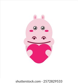 Cute love hippo flat icon vector design. Valentines day theme pattern vector design illustration. 