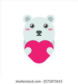 Cute love ice bear flat icon vector design illustration, cute wild animals for valentines day theme pattern vector illustration. 