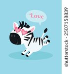 Cute Love Illustration with Zebra and Heart Glasses