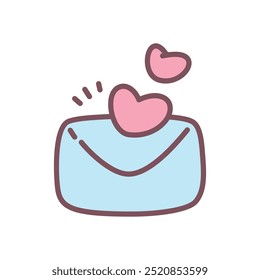 Cute love letter icon. Hand drawn illustration of an envelope with little hearts isolated on a white background. Kawaii St. Valentine day sticker. Vector 10 EPS.