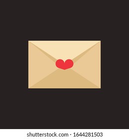 Cute love letter, icon, symbol, heart character, post stamp with lettering. Vector illustration, isolated on background