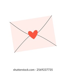 Cute love letter with red heart. Perfect for Valentine Day, love couple, romantic gift. Vector illustration in flat style