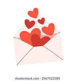 Cute love letter with red hearts. Perfect for Valentine Day, love couple, romantic gift. Vector illustration in flat style