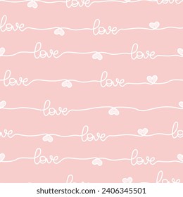 Cute Love Linie nahtloses Muster. Abstrakte handgezeichnete Herzen auf rosafarbenem Hintergrund, Vektordesign für Valentinstag-Grußkarte, Wickelpapier, Stoff, Textilien und mehr