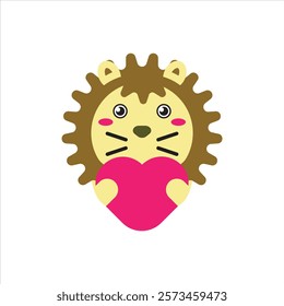 Cute love lion flat icon vector design illustration, valentines day theme pattern vector design. 