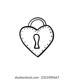 Cute love lock in doodle style. Hand drawn vector illustration EPS10. Sweet element for valentine's day cards, greeting cards, posters, stickers and seasonal design. Isolated on white background