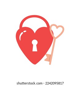 Cute love lock and key. Element for greeting cards, posters, stickers and seasonal design.