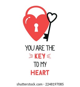 Cute love lock and key. Element for greeting cards, posters, stickers and seasonal design.