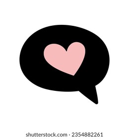 Cute-Liebesnachricht einzeln auf weißem Hintergrund. Handgezeichnete Vektorgrafik der Nachrichtenblase mit Herz. Liebes Konzept Doodle Stil Illustration.