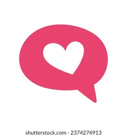 Cute love message isolated on white background. Hand drawn vector illustration of message bubble with heart. Love concept Doodle style illustration. Pink core style.