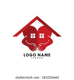 Cute love of modern house care logo. Silhouette of moving house design. For professional home and apartement agent or business brand, & raise up real estate company. Apply to web site, Adds, Apps icon