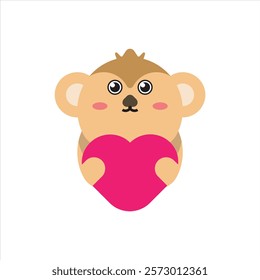 Cute love monkey flat icon vector design, cute wild animals vector for valentines day theme pattern. 