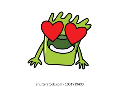 Cute Love Monster Character. Vector Illustration. Isolated on white background.