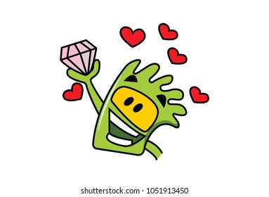 Cute Love Monster Character. Vector Illustration. Isolated on white background.