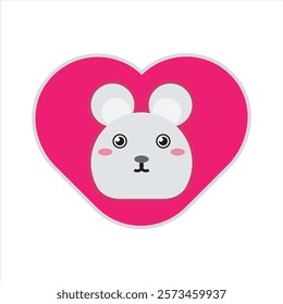 Cute love mouse flat icon vector design illustration, sweet love mouse vector design for sticker mockup, printing. Valentines day theme pattern vector design. 