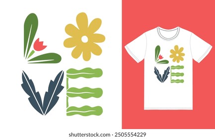 Cute  L.O.V.E nature with tshirt design premium vector the Concept of Isolated Technology. Flat Cartoon Style Suitable for Landing Web Pages,T shirt, Flyers, Stickers