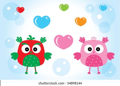 cute love owl couple doodle