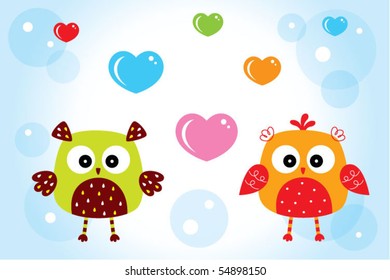 cute love owl couple doodle