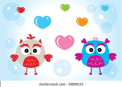 cute love owl couple doodle