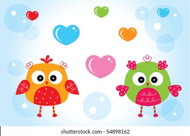cute love owl couple doodle