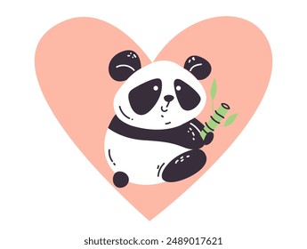 Cute love panda bear animal baby character doodle line art style concept. Vector graphic design element illustration