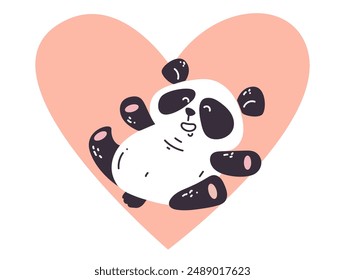 Cute love panda bear animal baby character doodle line art style concept. Vector graphic design element illustration