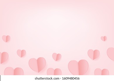 Cute Love Paper Hearts Float with copy space on pink background. Vector Illustration, Valentine's Day Poster