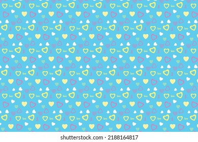 Cute love pattern decoration with minimal elements vector. Seamless pattern decoration with different love shapes on a blue background. Abstract love pattern design for background or bed sheets.
