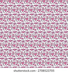Lindo patrón de amor con corazones sobres teléfonos Anuncios y relámpagos