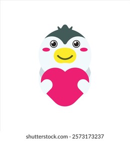 Cute love penguin flat icon vector design illustration, cute animals icon design for valentines Day theme pattern. 