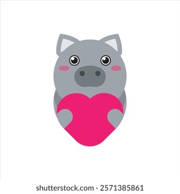 Cute love pig flat icon vector design illustration, cute animals farm vector design illustration, valentines day pattern vector design. 