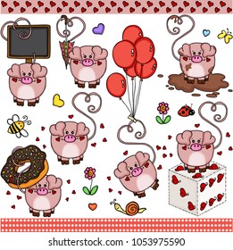 Cute love pig set digital elements
