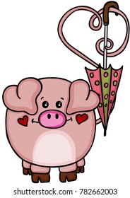 Cute love pig with umbrella