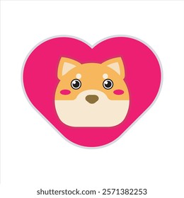 Cute love puppy flat icon vector design illustration, cute cartoon puppy love icon for sticker mockup printing design illustration. 