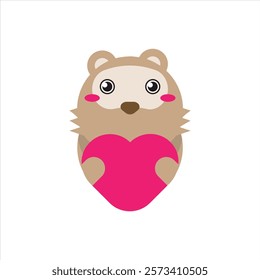 Cute love raccoon flat icon vector design illustration, isolated on white background. Valentines day theme pattern vector design. 