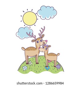 cute love reindeer couple in the landscape