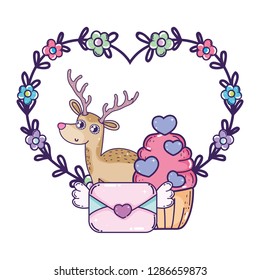 cute love reindeer with cupcake character