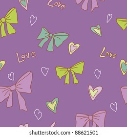 cute love seamless pattern with bows and ribbons in vector