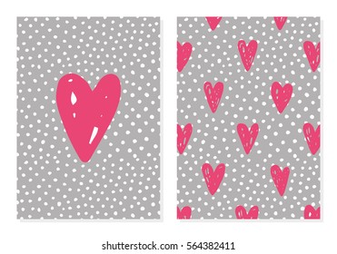 Cute Love Set. Card and seamless pattern. Vector illustration.