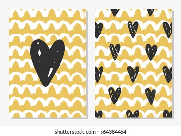 Cute Love Set. Card and seamless pattern. Vector illustration.