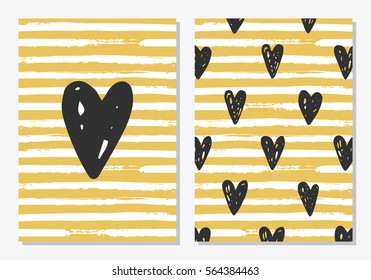 Cute Love Set. Card and seamless pattern. Vector illustration.