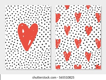 Cute Love Set. Card and seamless pattern. Vector illustration.