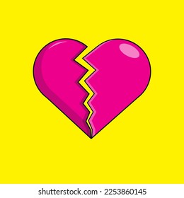 cute love shape with a broken heart in the middle of love. Flat Cartoon Style
