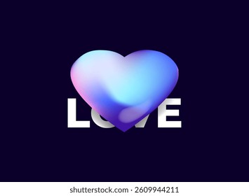 cute love shape modern light 3d hologram, holo, holographic futuristic decoration sign design on dark background