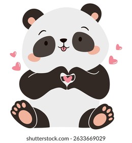 Cute in love showing heart sign with hands, valentine's day illustration. diplay Flat vector illustration in simple childish style