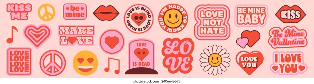 Cute Love sticker pack. Valentine's Day patches. Trendy Love Patches Collection